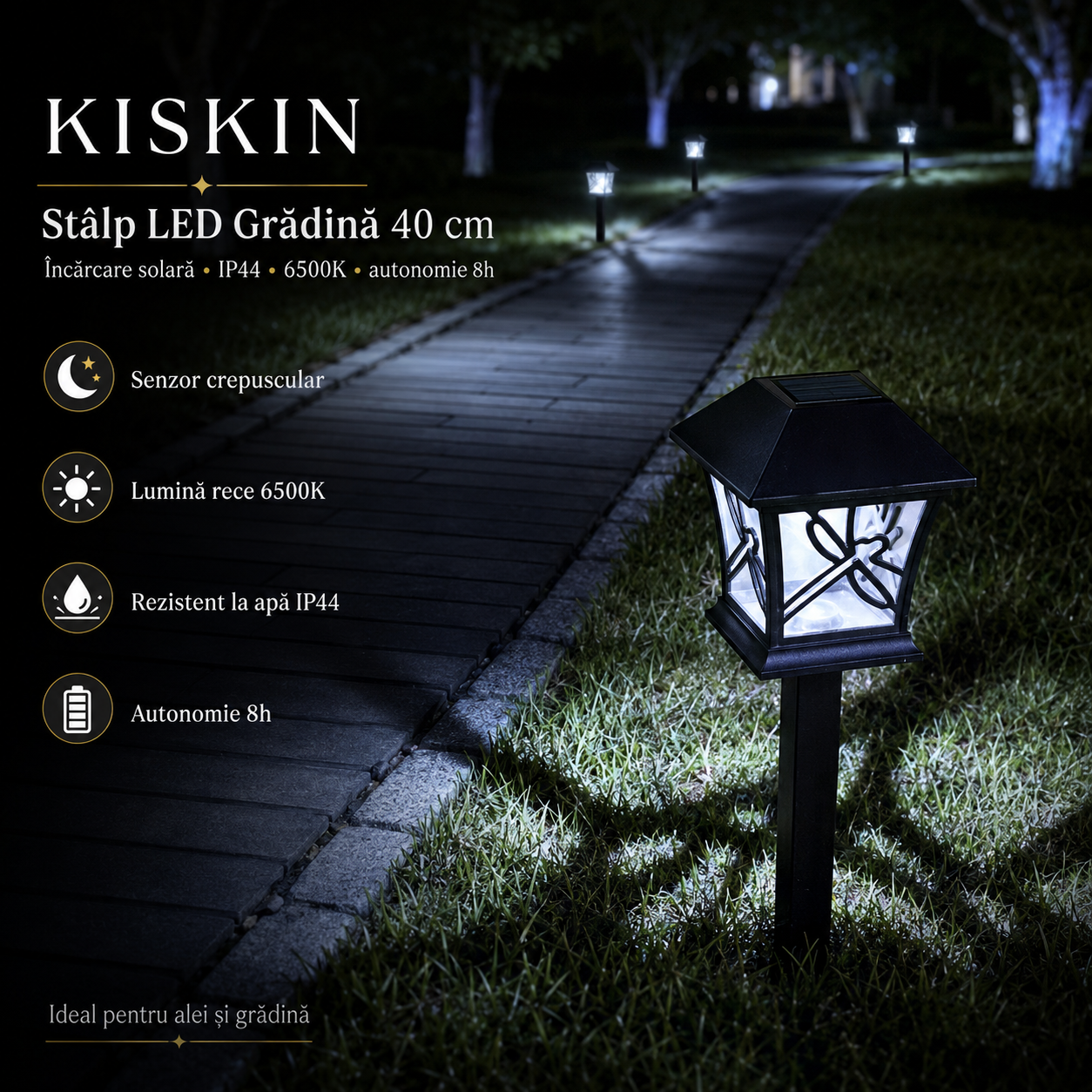 LED градински стълб с соларно зареждане KISKIN