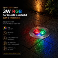 LED външен спот 3W RGB вграден в пода 220V с дистанционно управление