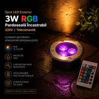 LED външен спот 3W RGB вграден в пода 220V с дистанционно управление
