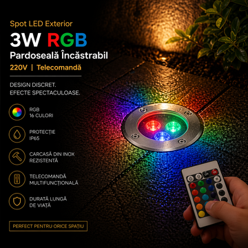 LED външен спот 3W RGB вграден в пода 220V с дистанционно управление