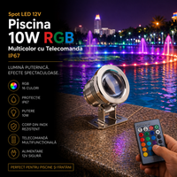 LED спот 12V за басейн 10W RGB многцветен с дистанционно IP67