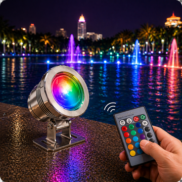 LED спот 12V за басейн 10W RGB многцветен с дистанционно IP67