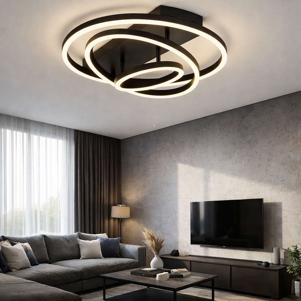 LED осветително тяло Black 3 Rings Регулируемо Еквивалент 800W С дистанционно