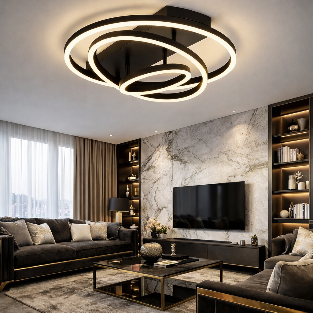 LED осветително тяло Black 3 Rings Регулируемо Еквивалент 800W С дистанционно