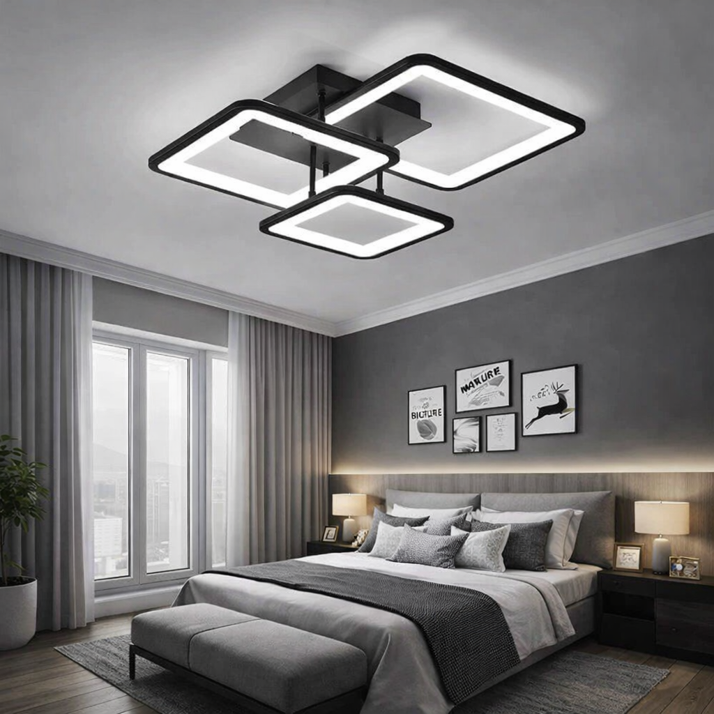 LED осветително тяло Three Square Black еквивалент 400W с дистанционно