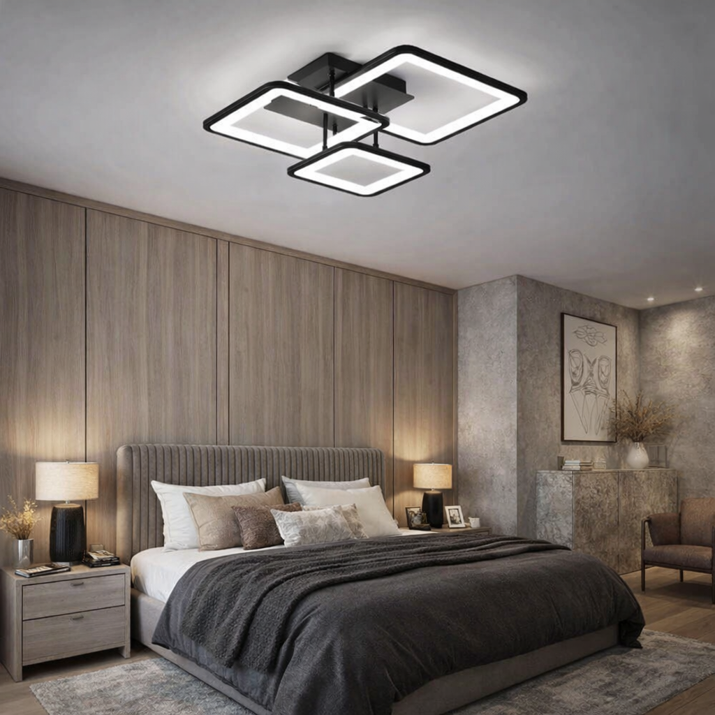 LED осветително тяло Three Square Black еквивалент 400W с дистанционно