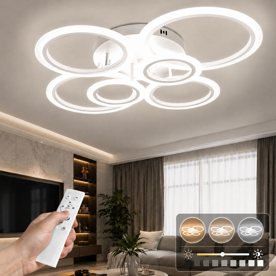 LED осветително тяло 4+2 CIRCLE MAXI Бяло Еквивалент 600W Дистанционно