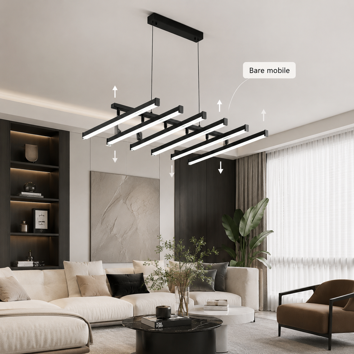LED осветително тяло висящо с 6 регулируеми линии Black, еквивалент 800W, с дистанционно