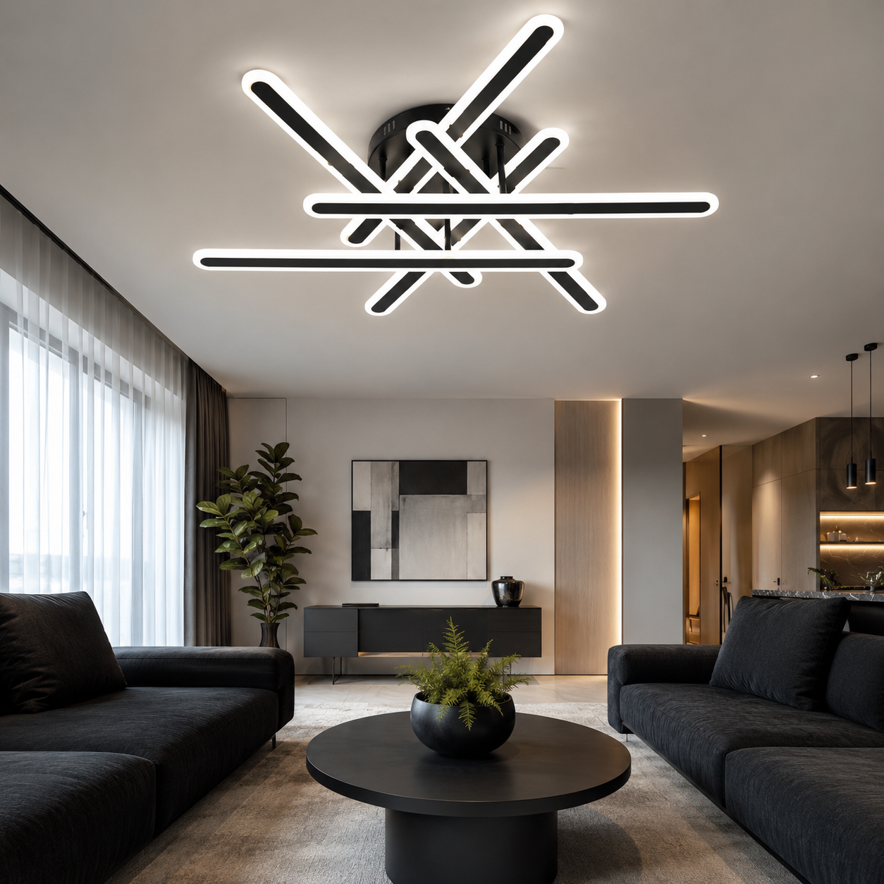 LED осветително тяло 6 Linnes Round Black еквивалент 800W с дистанционно