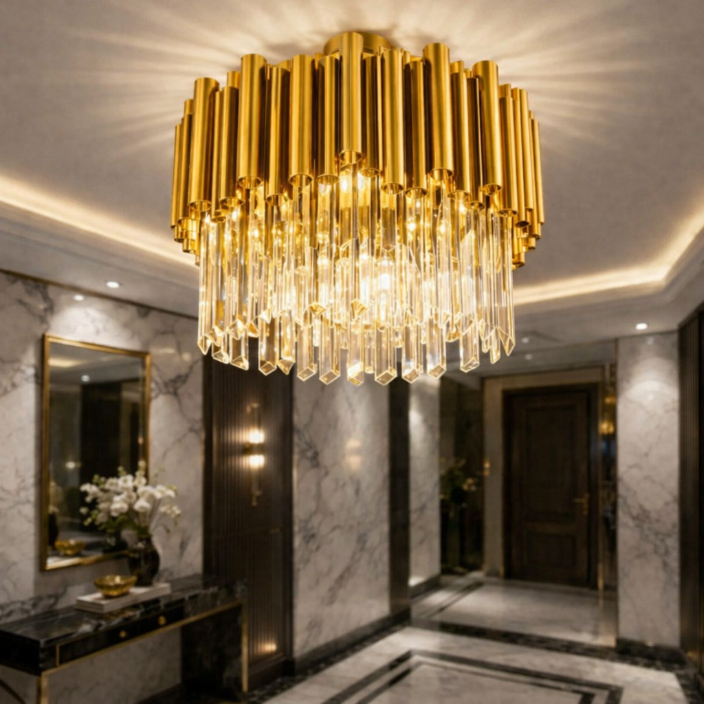 Кристален полилей за таван, кръгъл Golden Tubes Luxury