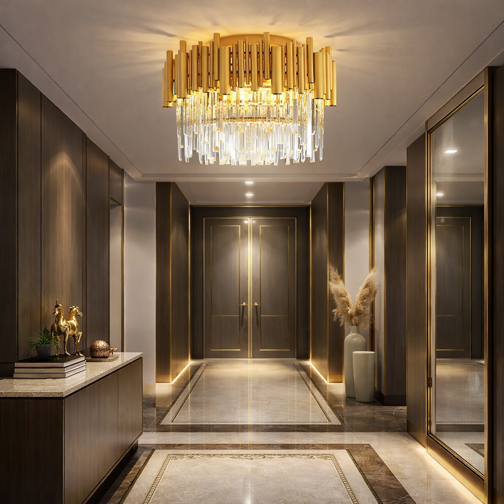 Кристален полилей за таван, кръгъл Golden Tubes Luxury