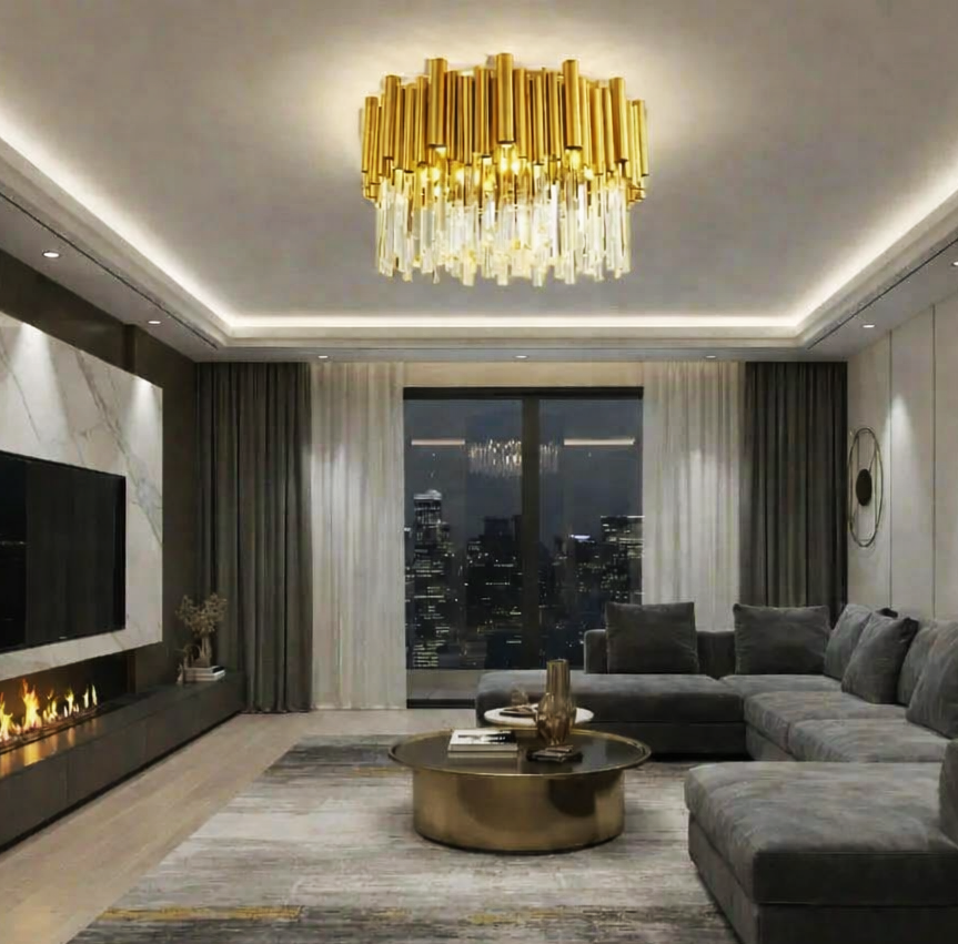 Кристален полилей за таван, кръгъл Golden Tubes Luxury
