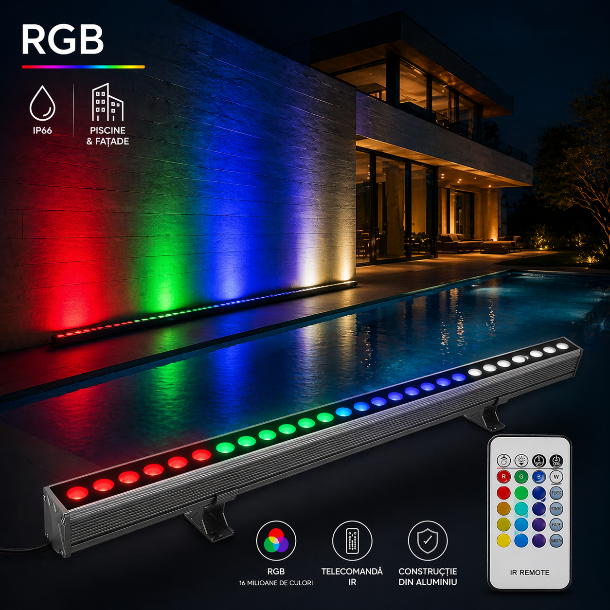 LED архитектурно осветително тяло RGB 24W 100cm IP65