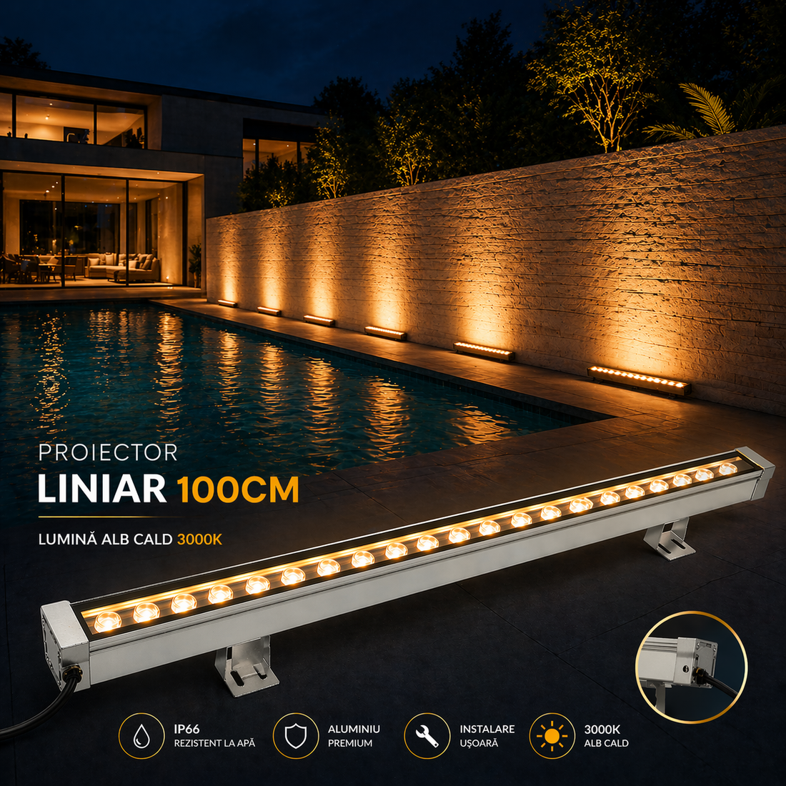 LED архитектурно линейно тяло 24W 100cm IP65