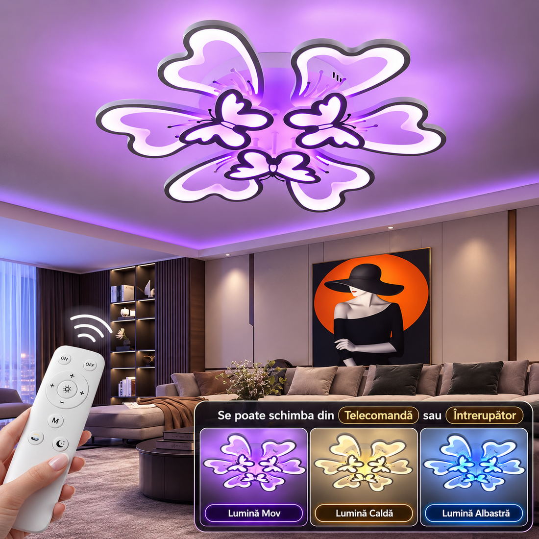 LED осветително тяло BUTTERFLY RGB Еквивалент 800W Дистанционно