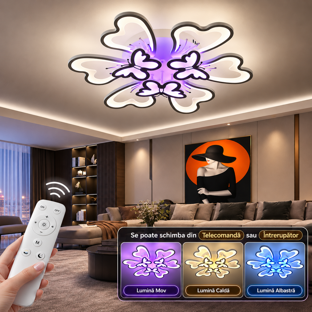 LED осветително тяло BUTTERFLY RGB Еквивалент 800W Дистанционно