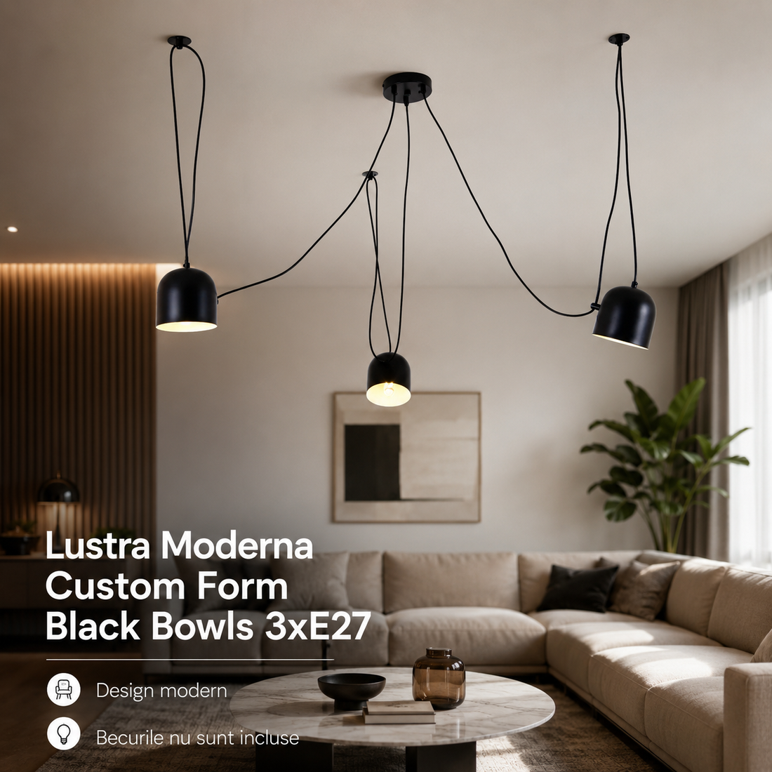 Модерно осветително тяло Custom Form Black Bowls 3xE27