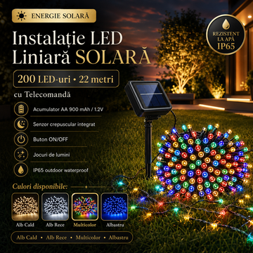 Линейна LED соларна инсталация 200 LED 22m с дистанционно