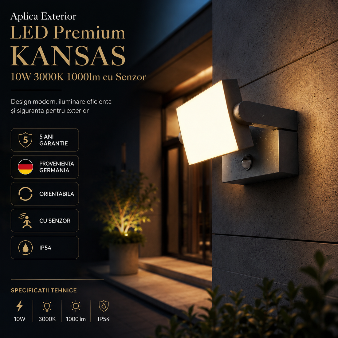 Външен аплик LED KANSAS със сензор за движение