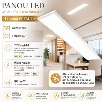 LED панел 40W 120x30cm Slim Бял 3 вида светлина PREMIUM