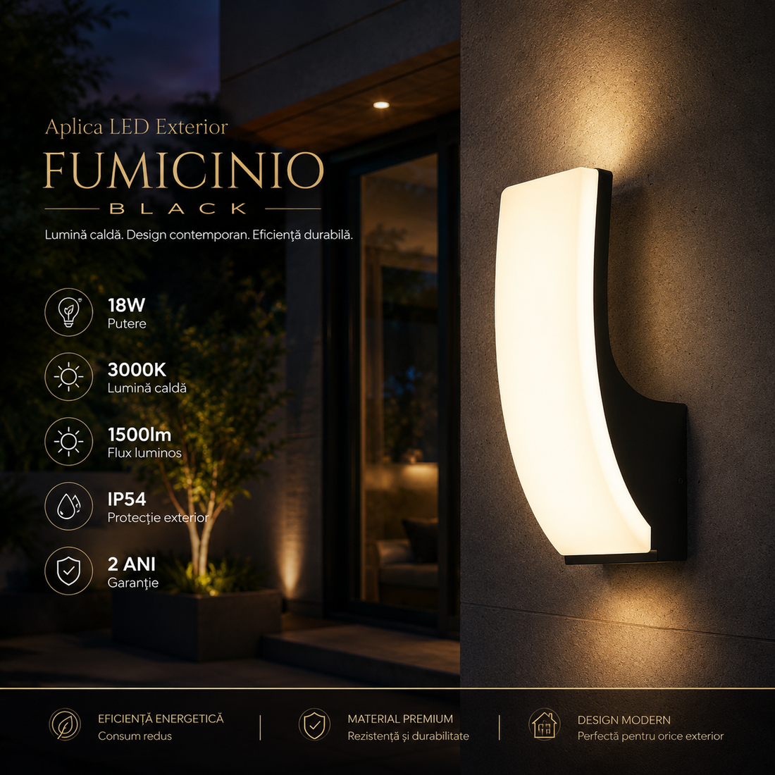 LED аплик за външен монтаж 18W Fumicinio Black