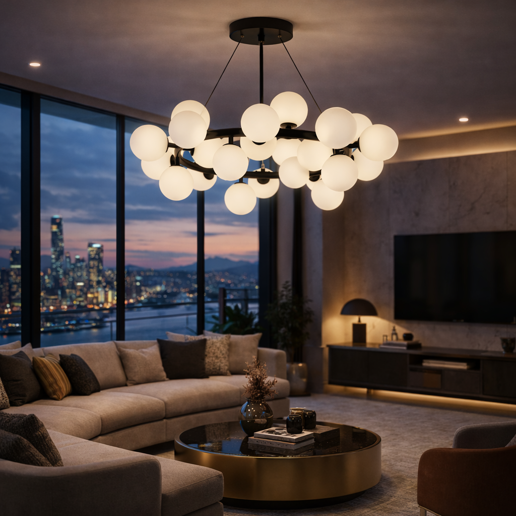Осветително тяло Абажур MAT Black Кръгло 25xG9 70CM