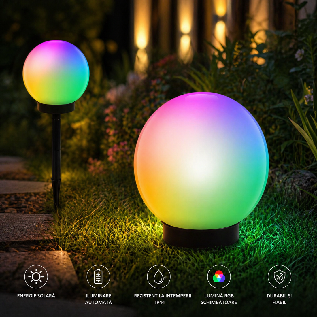 LED градински стълб RGB GLOB със соларно зареждане