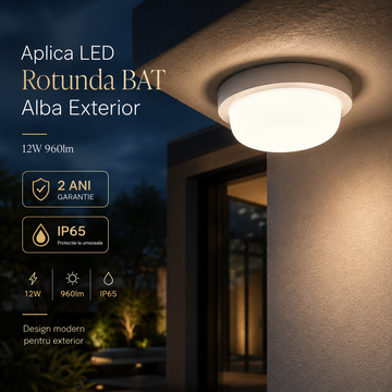 LED аплик 12W кръгъл BAT бял външен