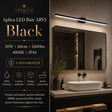 LED аплик за баня 12W 40cm Черен KINKIET