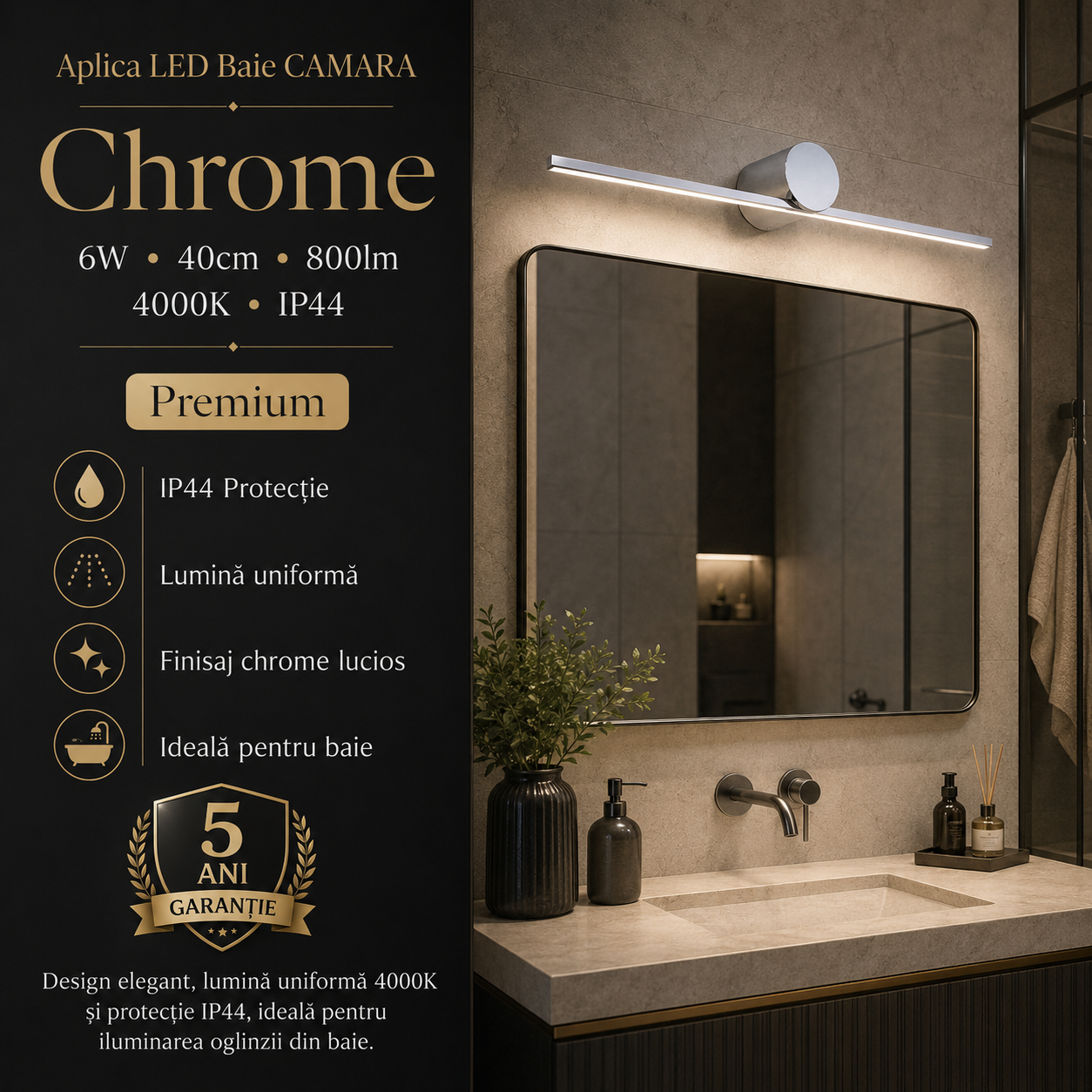Аплик LED за баня 6W 40cm CHROME KINKIET