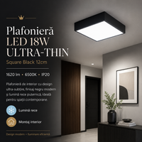 LED плафон ULTRA-THIN BLACK квадратен 18W, еквивалентен на 200W