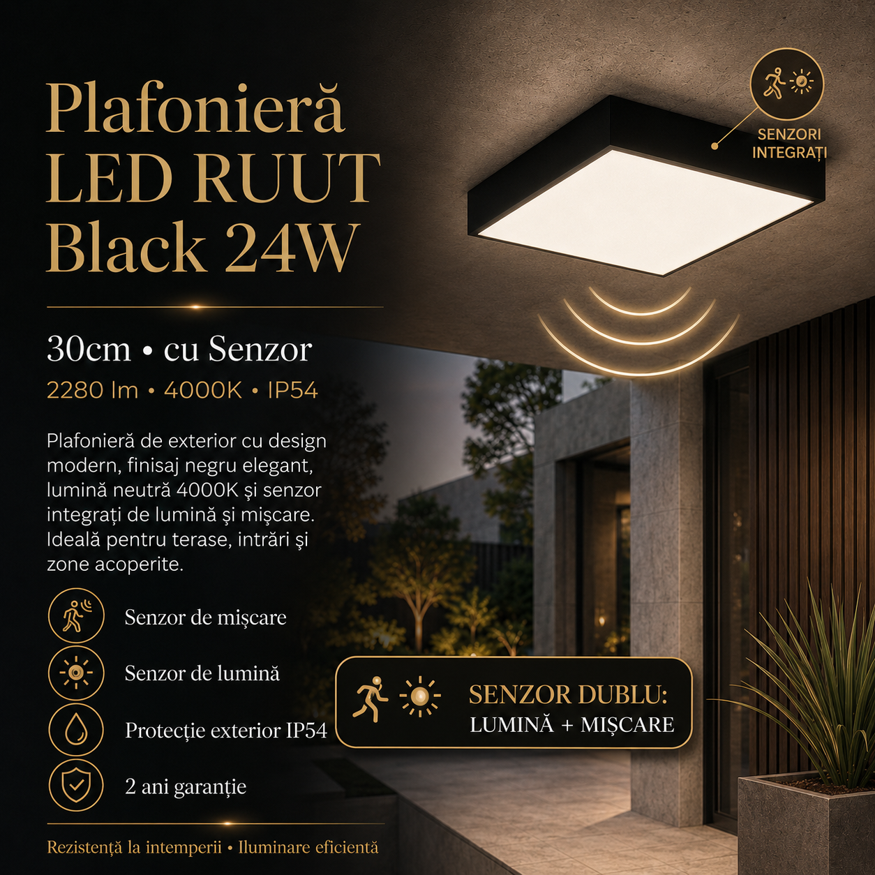Външен LED плафон RUUT със сензор 24W IP54
