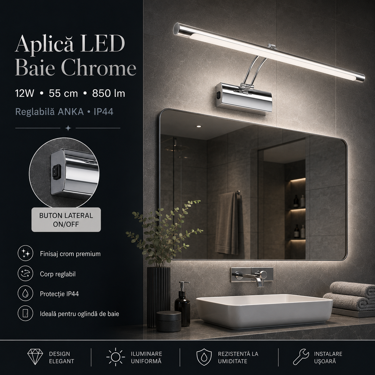 LED аплик за баня 12W 55cm регулируем ANKA