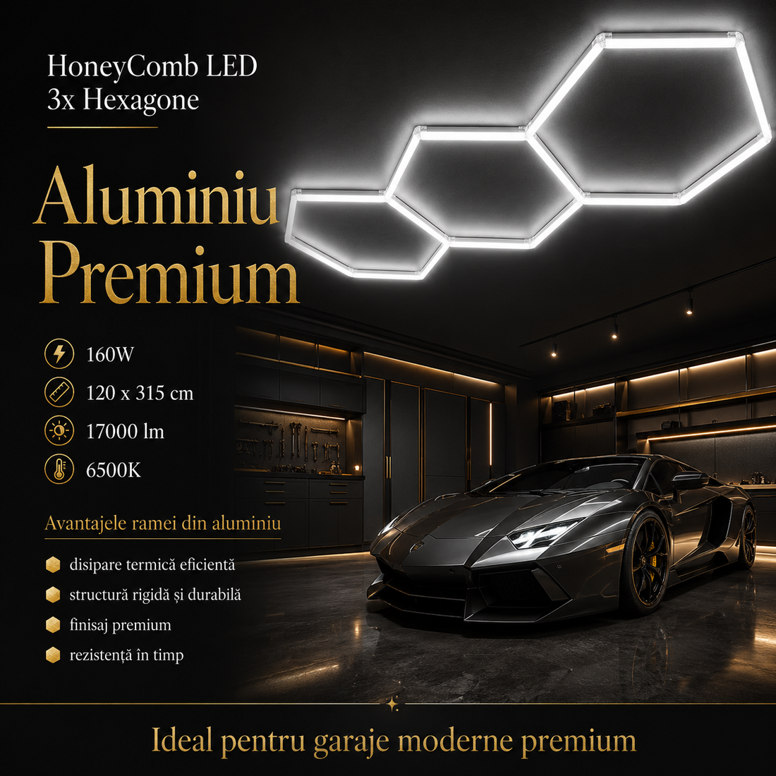 HoneyComb LED шестоъгълно осветление PREMIUM алуминиева рамка