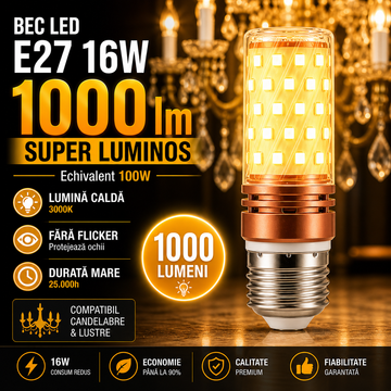 LED крушка E27 16W Corn / Топла светлина / Еквивалент 100W