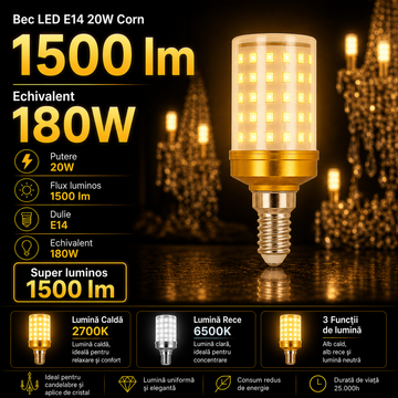 LED крушка E14 20W Corn еквивалент 180W