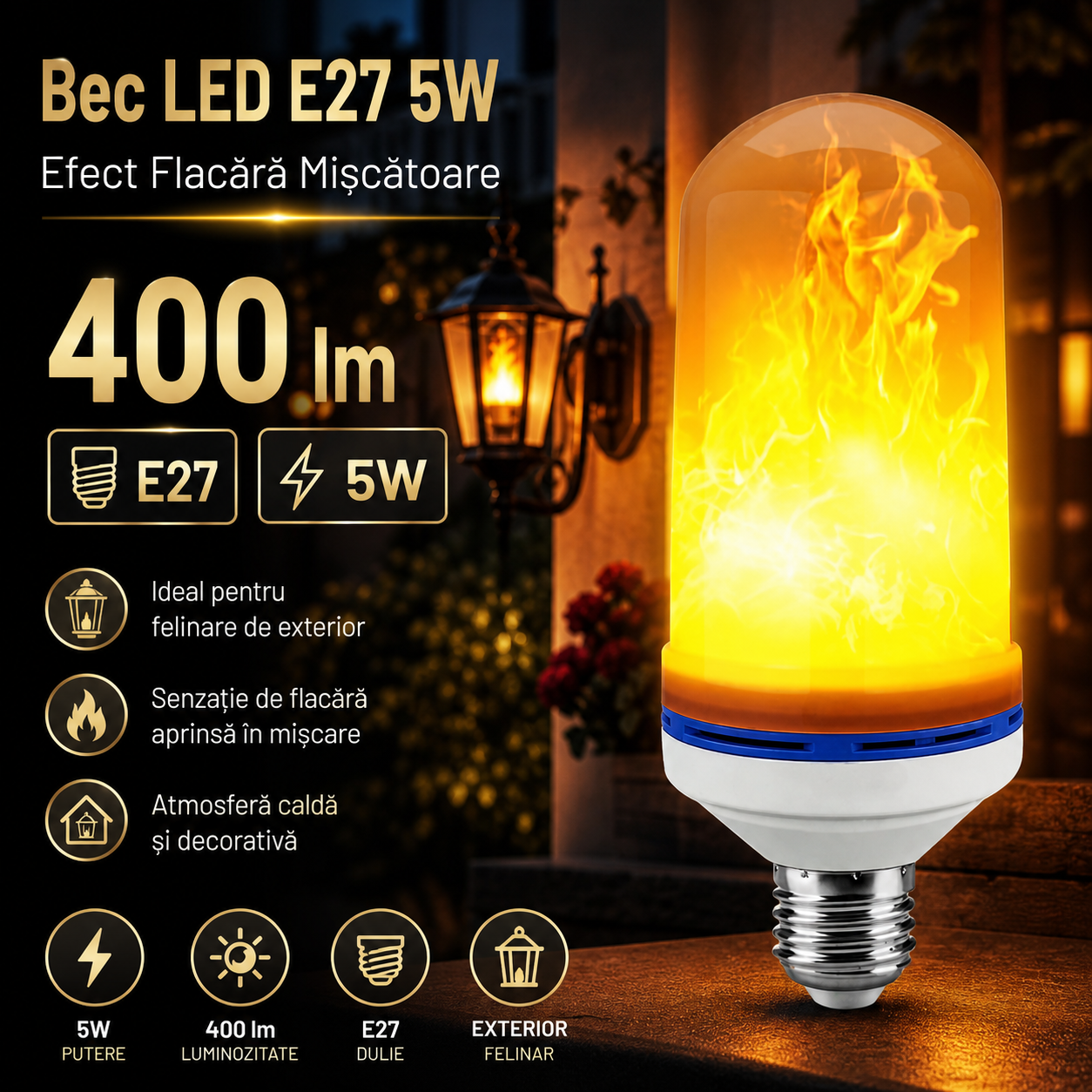 LED крушка E27 5W ефект пламък