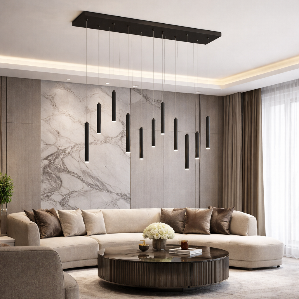 LED осветително тяло висящо Luxury Tubular Black еквивалент 400W