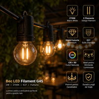 LED крушка E27 2W Филамент G45 за гирлянд