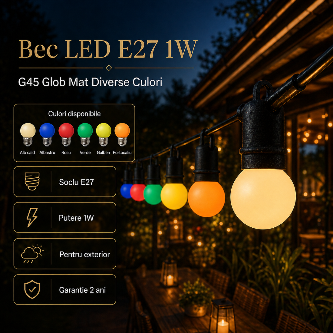 LED крушка E27 1W G45 Color