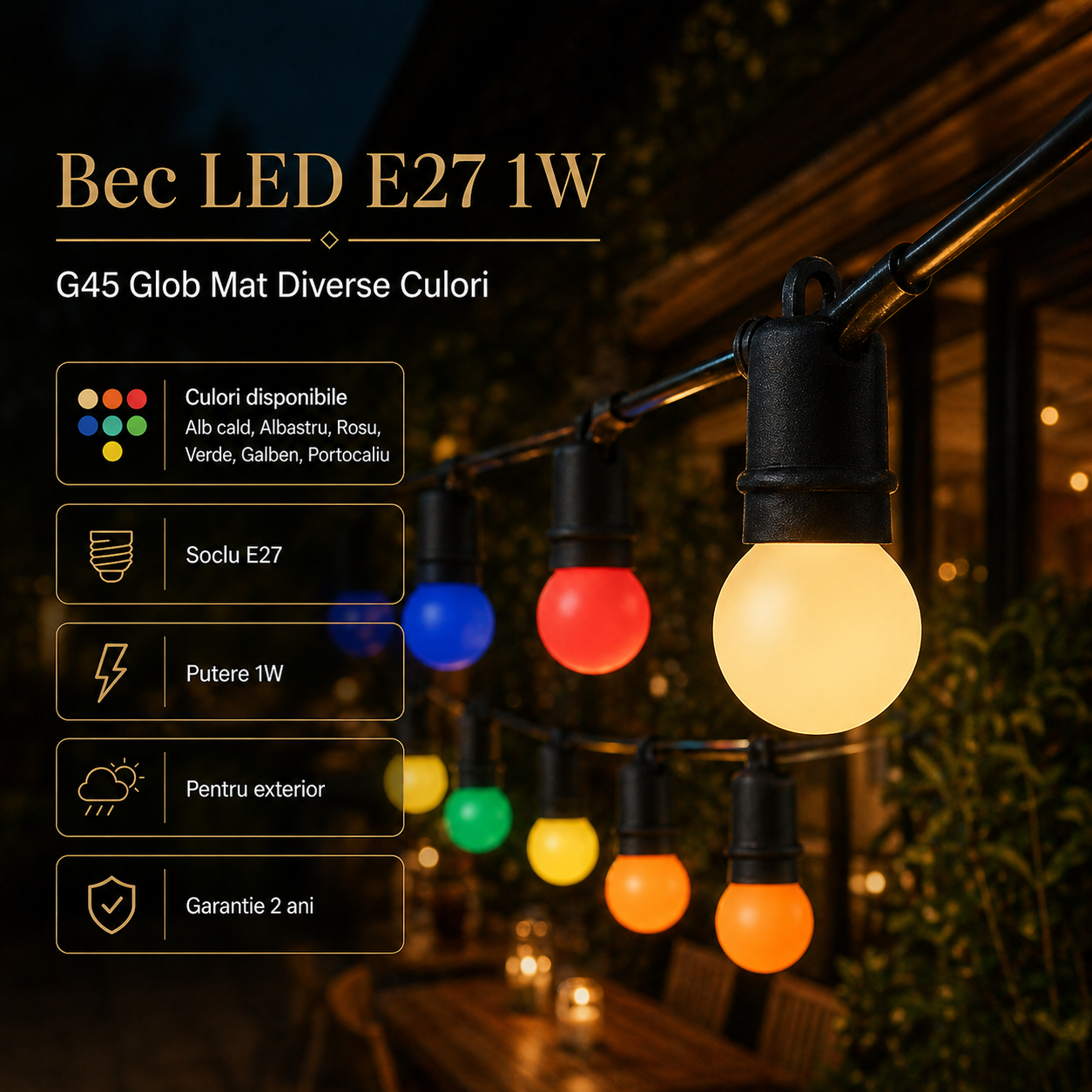 LED крушка E27 1W G45 Color