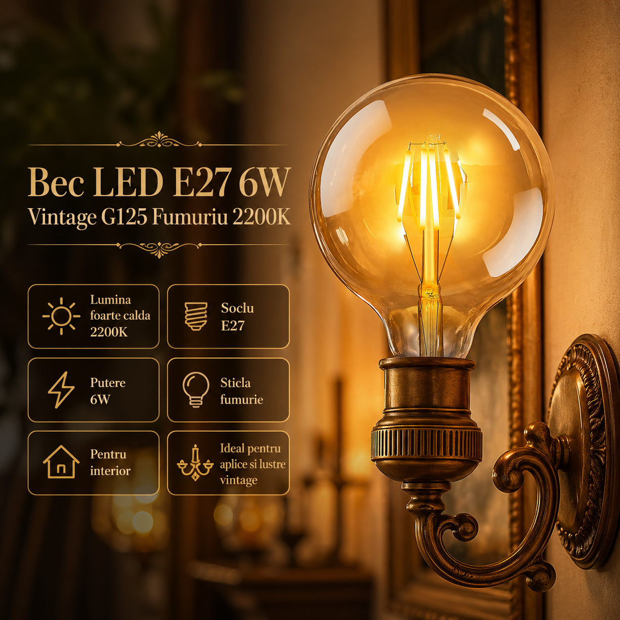 LED крушка E27 винтидж G125 8W