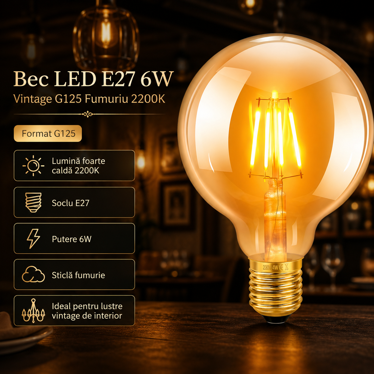 LED крушка E27 винтидж G125 8W