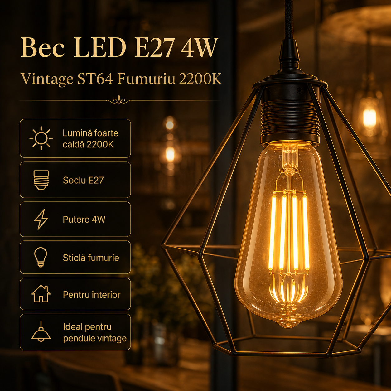 LED крушка E27 винтидж ST64 4W
