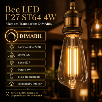 LED крушка E27 4W Филамент ST64 ДИМИРАЩА