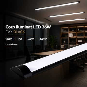 LED осветително тяло 36W Fida BLACK 120cm IP21