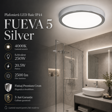 LED Плафон за баня IP44 FUEVA 5 Silver еквивалент 250W