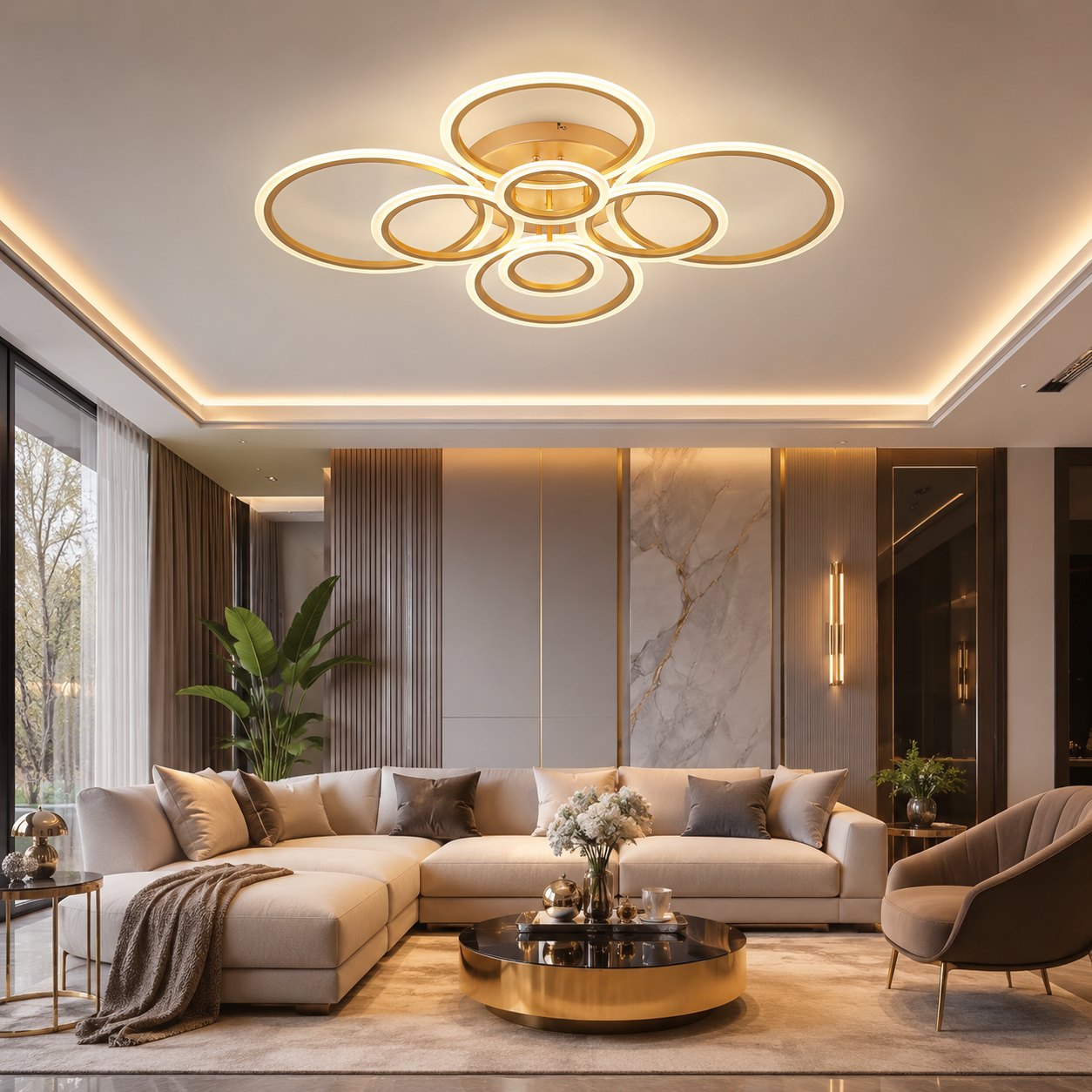 LED осветително тяло Circle 4+4 Gigant Gold Еквивалент 1000W Дистанционно