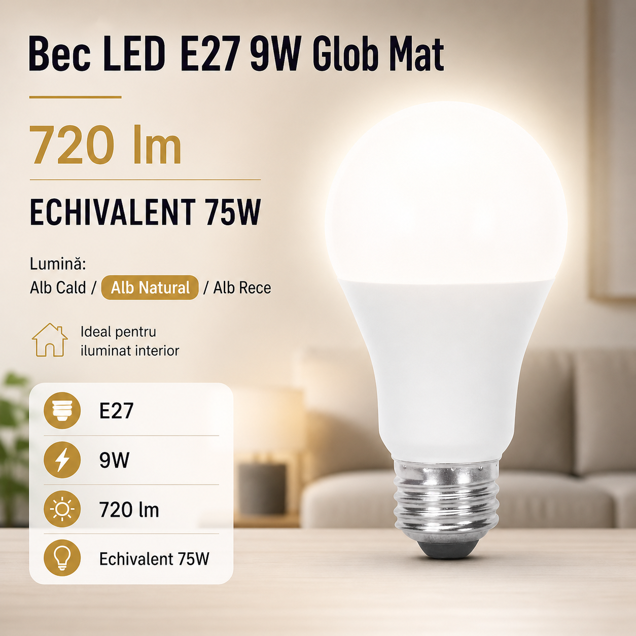 LED крушка E27 9W матов глобус