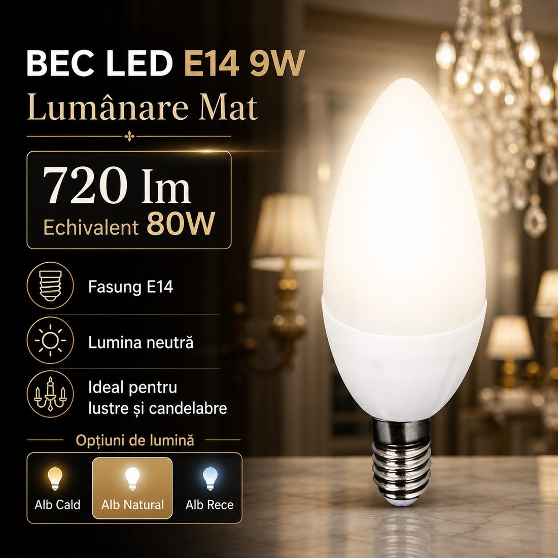 LED крушка E14 9W Свещ Матирана